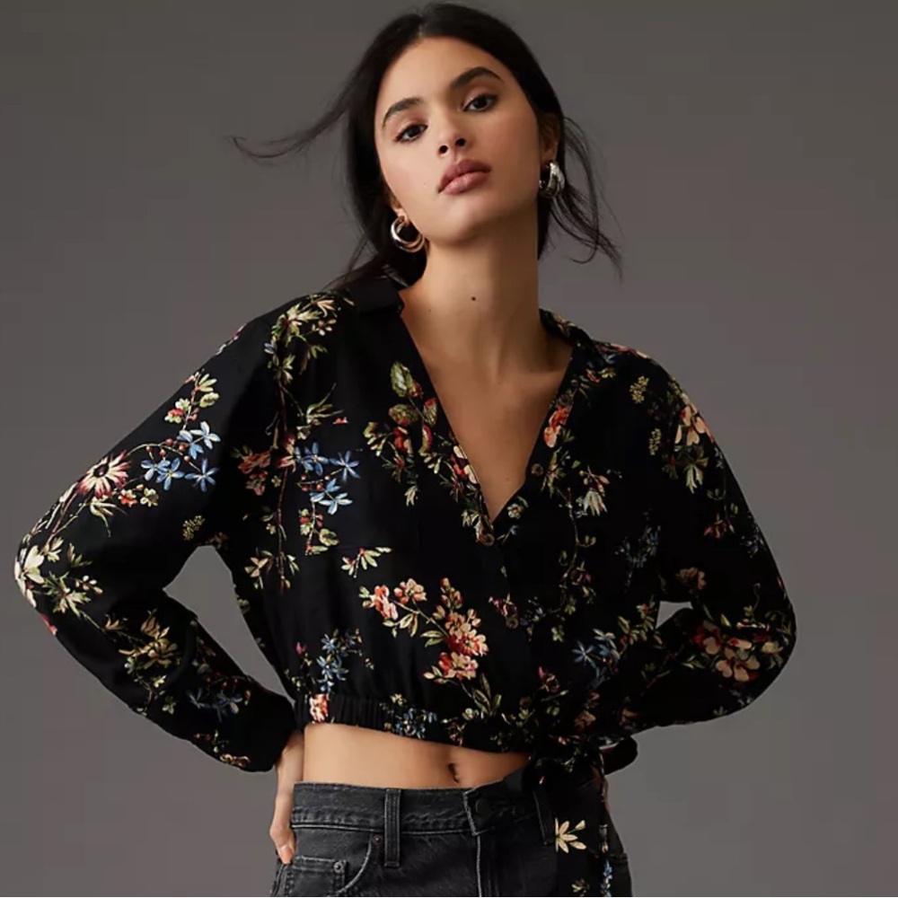 Anthropologie Cropped Waist-Tie Blouse XS Pilcro